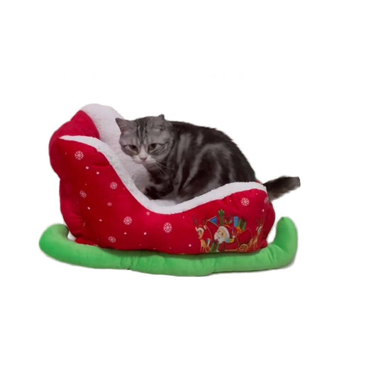 Avelena | Weihnachtsrodel Haustierbett – Warmes Wolkennest für Katzen & Hunde, der perfekte Winter-Rückzugsort für Ihre pelzigen Freunde