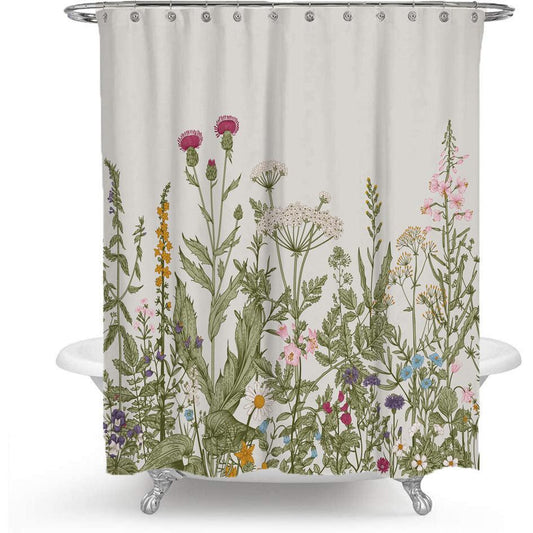 Avelena | Bunter Floralprint Polyester Duschvorhang mit nordischem grünen Blattdesign