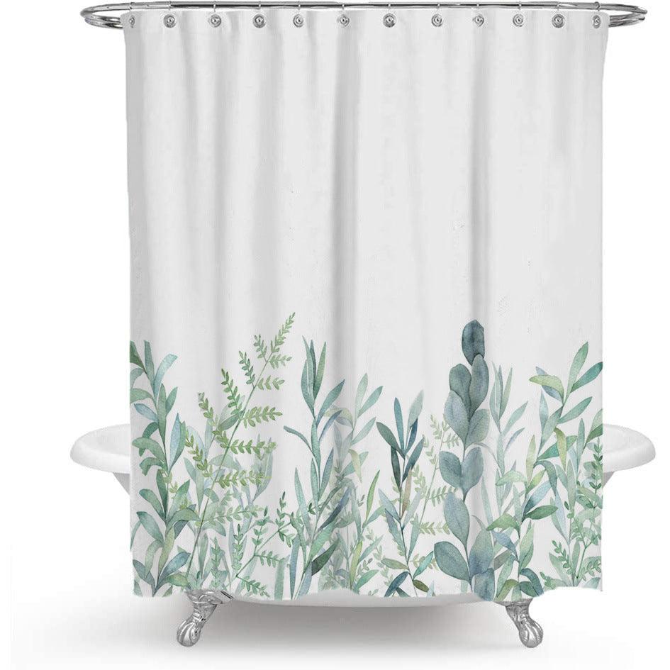 Avelena | Bunter Floralprint Polyester Duschvorhang mit nordischem grünen Blattdesign