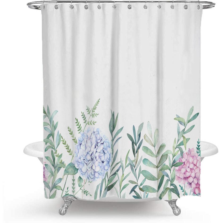 Avelena | Bunter Floralprint Polyester Duschvorhang mit nordischem grünen Blattdesign