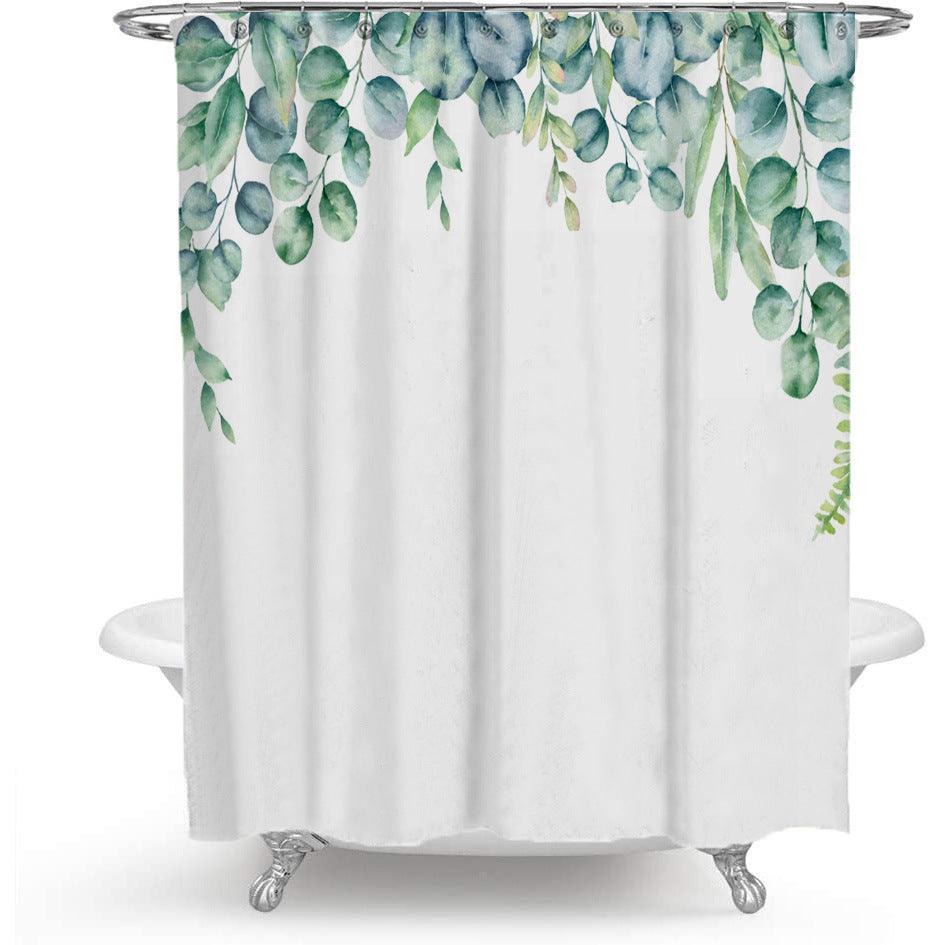 Avelena | Bunter Floralprint Polyester Duschvorhang mit nordischem grünen Blattdesign