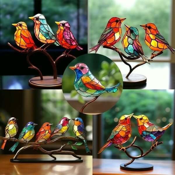 Avelena | ColorBirds - Bunte Vögel auf Zweig Dekorative Skulptur