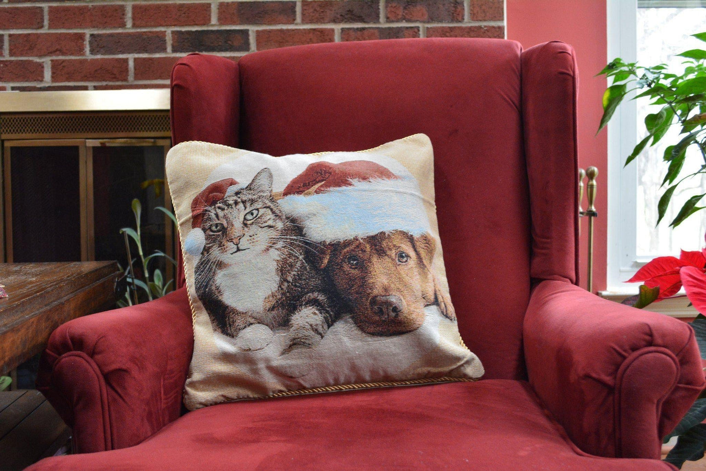 Avelena | Best Friend Pets Hund und Katze Weihnachten Wandteppich Gewebter Wurfkissenbezug