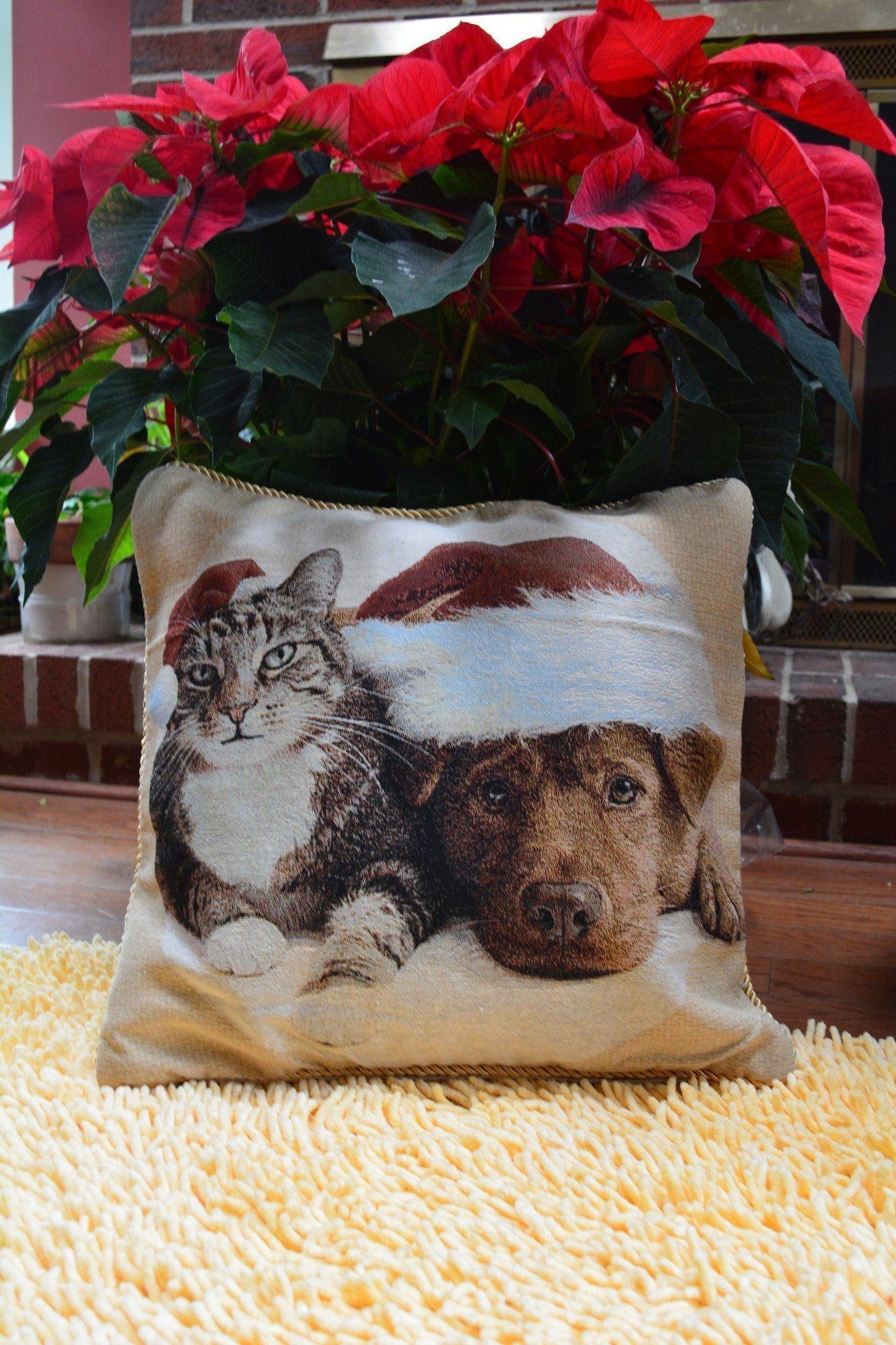 Avelena | Best Friend Pets Hund und Katze Weihnachten Wandteppich Gewebter Wurfkissenbezug