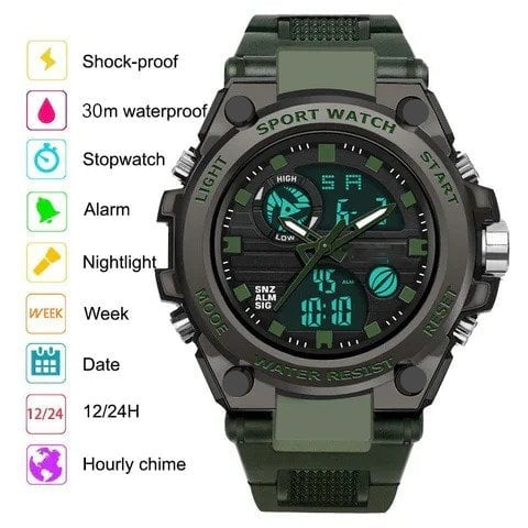 Avelena | Sportliche Dual-Display Mode Multifunktionale wasserdichte leuchtende Herrenarmbanduhr