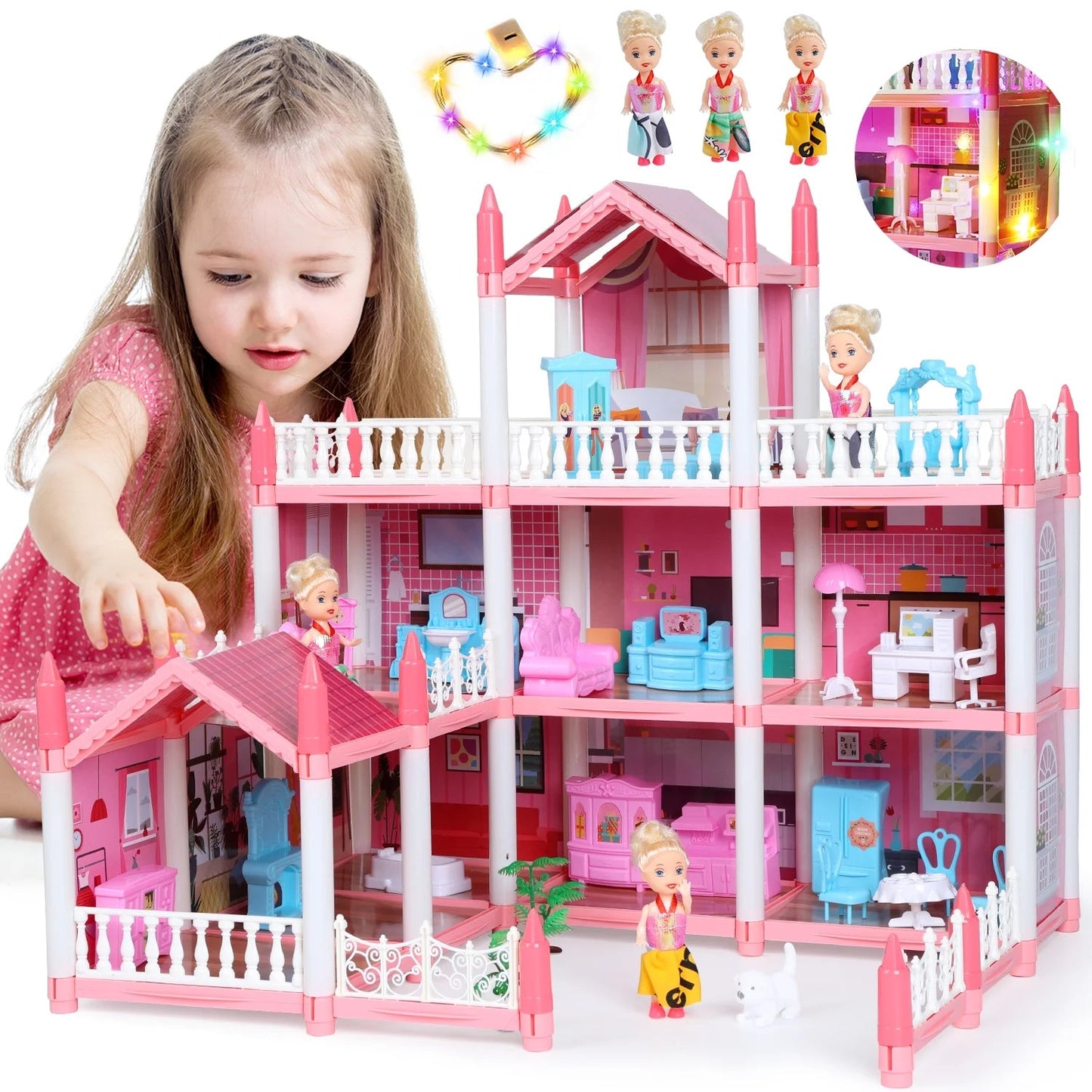 Avelena | Puppenhaus Mit Farbenfrohem Licht, Tust Als Ob Spiel Multirom & 2 Puppen