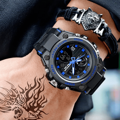 Avelena | Sportliche Dual-Display Mode Multifunktionale wasserdichte leuchtende Herrenarmbanduhr