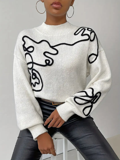 Avelena | Künstlerische Eleganz Mock Neck Pullover Abstraktes Muster