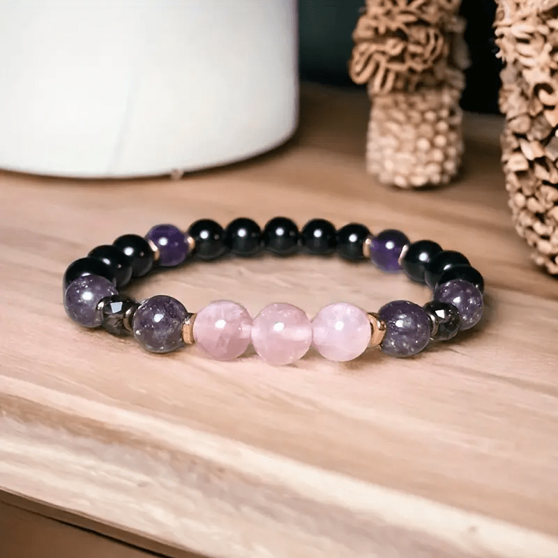 Avelena | 8Mm Rosenquarz Obsidian Amethyst Perlenarmband Aurora