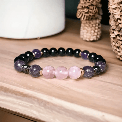 Avelena | 8Mm Rosenquarz Obsidian Amethyst Perlenarmband Aurora