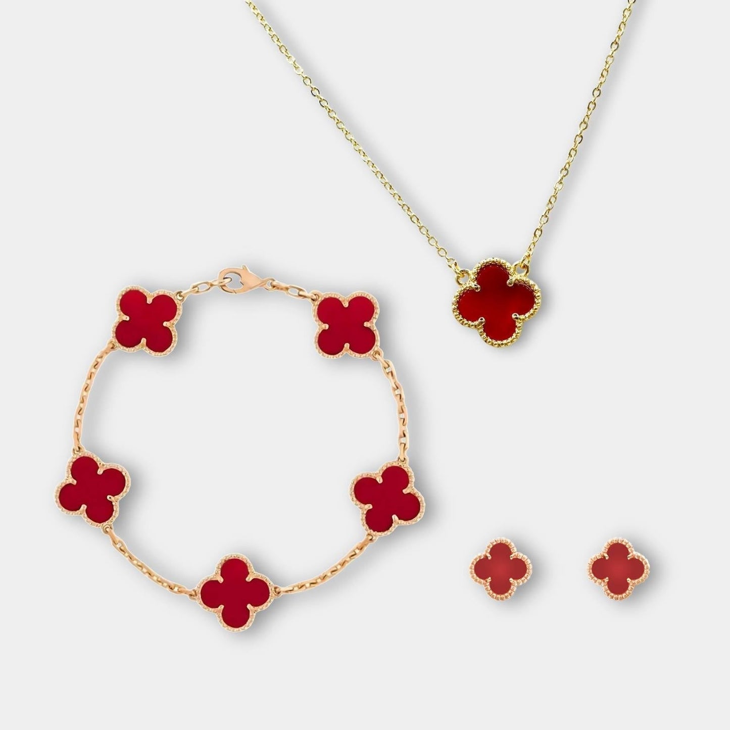 Avelena | Kleeblatt Schmuckset Kette, Armband & Ohrringe