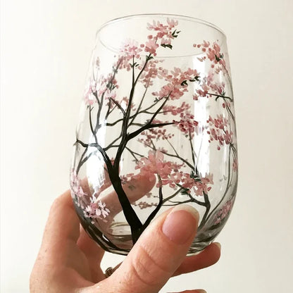 Avelena | Vier Jahreszeiten Baum Weingläser - Hand gemalt Kunst