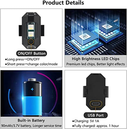 Avelena | 7 Farben LED Flugzeug Stroboskoplichter & USB-Ladung