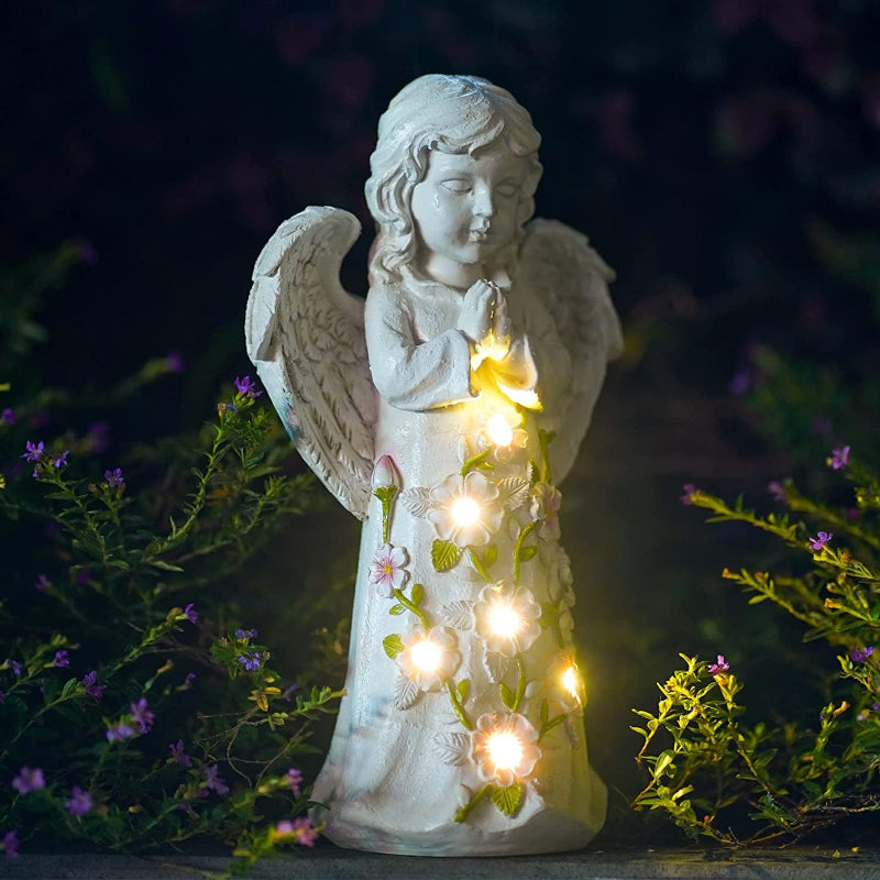 Avelena | Sonnenbeschienene Gartenstatue Mit Saftigen Pflanzen Und Led-Licht, Außen Garten Dekor