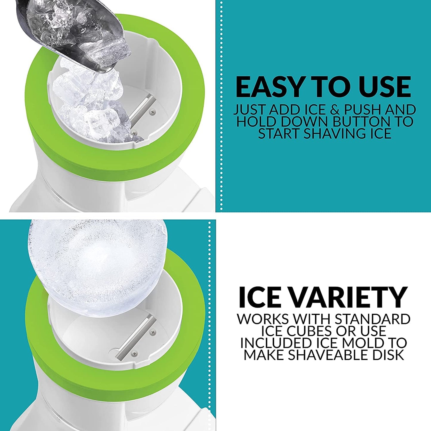 Avelena | Elektrische Hawaiian Tisch Snow Cone Maschine, Raspel Eis Maschine Inklusive 1 Wiederverwendbarem Plastikbecher Und Eisformen, Weiß/Grün