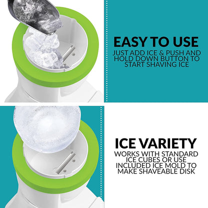 Avelena | Elektrische Hawaiian Tisch Snow Cone Maschine, Raspel Eis Maschine Inklusive 1 Wiederverwendbarem Plastikbecher Und Eisformen, Weiß/Grün
