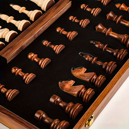 Avelena | Schachset aus Holz – Turnierqualität Faltbrett mit handgefertigten Figuren