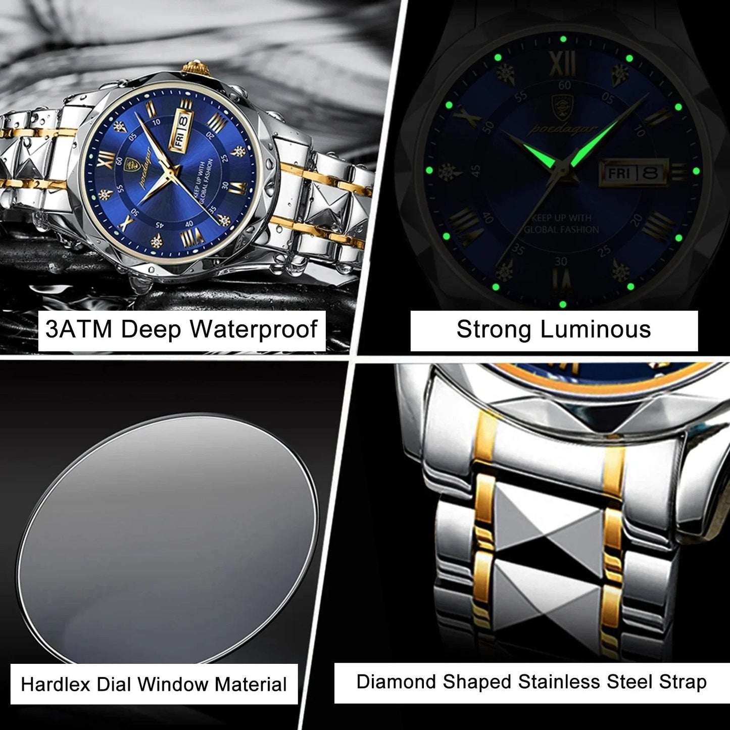 Avelena | Wasserdichte Top-Markenluxus-Herrenarmbanduhr mit Leuchtzifferblatt