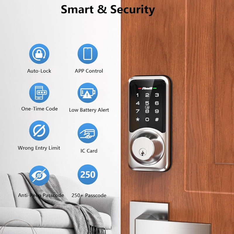 Avelena | Wifi Smart Locks Mit Schlüsselfreiem Zugang, App-Steuerung, Touchscreen-Tastatur, Automatische Verriegelung
