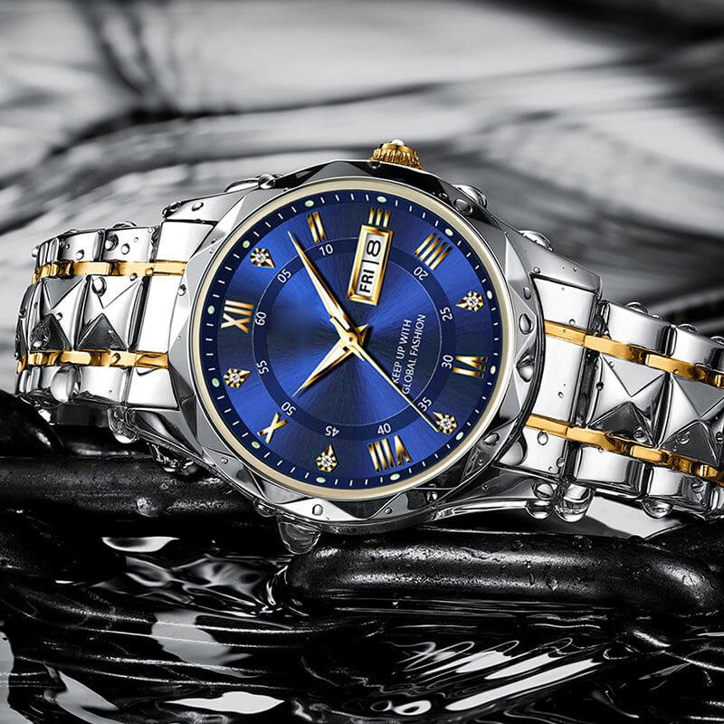 Avelena | Wasserfest leuchtende Edelstahl Zwei-Farben Quarz Herren Uhr