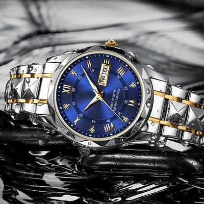 Avelena | Wasserfest leuchtende Edelstahl Zwei-Farben Quarz Herren Uhr