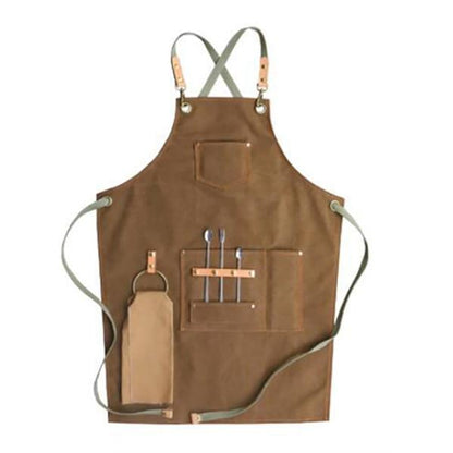 Avelena | Deetrust Canvas Latzschürze Koch Küchenschürze für Barista Barkeeper mit Taschen