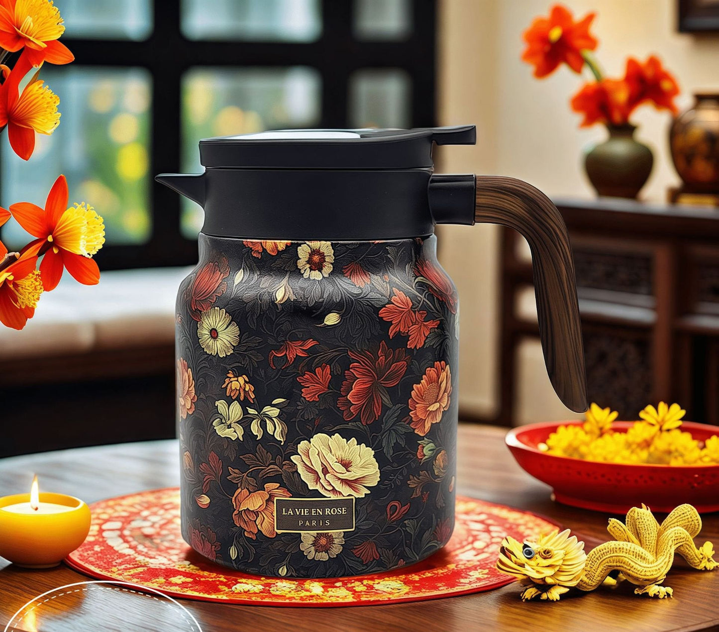 Avelena | Vintage Floral Pattern Tee-Thermoskanne – Eingebauter Infuser