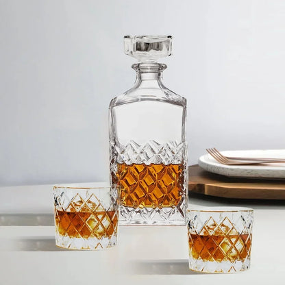 Avelena | Diamantgeschliffener klarer Glaskaraffe und DOF-Set langlebig spülmaschinenfest