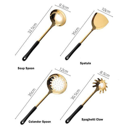 Avelena | Goldene Küchenutensilien mit Ständer