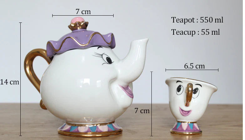 Avelena | Limitierte Cartoon Die Schöne und das Biest Bone China Tasse Teeset Mrs Potts und Chips Teekanne Kaffeetassen Set