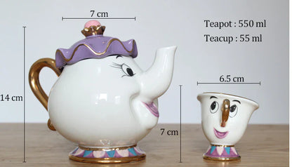 Avelena | Limitierte Cartoon Die Schöne und das Biest Bone China Tasse Teeset Mrs Potts und Chips Teekanne Kaffeetassen Set