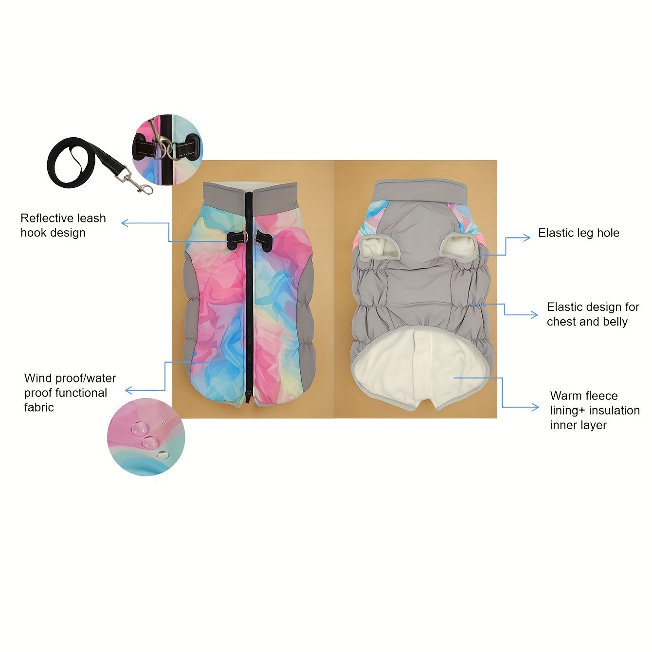 Avelena | Arcticpaw Frenchie Warme Jacke Wasserdicht Winter Gemütliche Jacke Mit Leine Seil