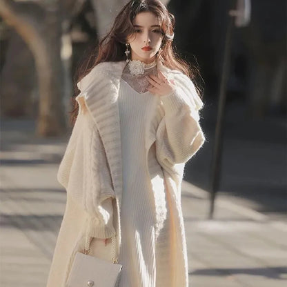 Avelena | Damen Strickjacke mit Kragen und Patchwork-Design Perfekt für Den Winter