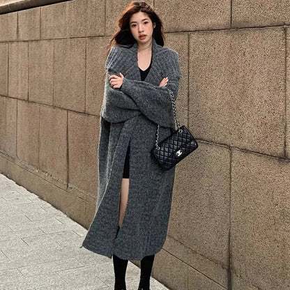 Avelena | Damen Strickjacke mit Kragen und Patchwork-Design Perfekt für Den Winter