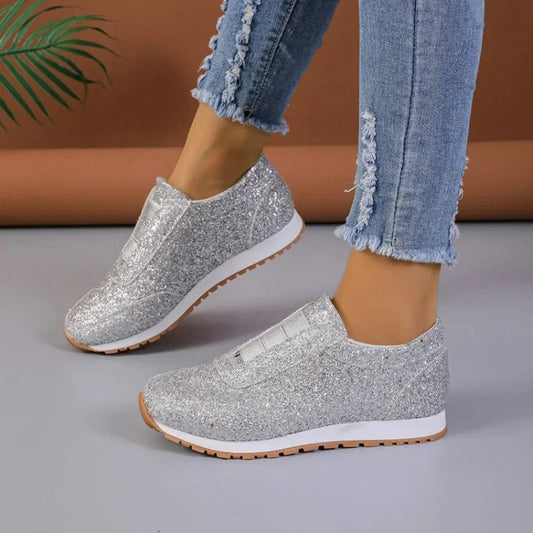 Glitzer-Slip-On-Sneaker mit Kontrastsohle für Damen