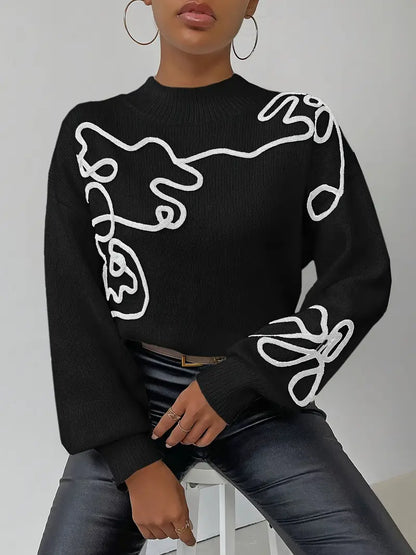 Avelena | Künstlerische Eleganz Mock Neck Pullover Abstraktes Muster