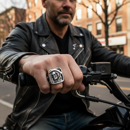 Avelena | Grim Reaper Skull Ring für Männer, Edelstahl Punk Biker Schmuck