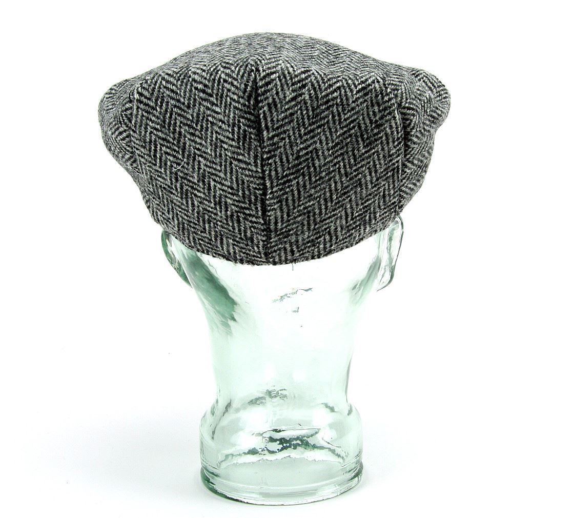 Avelena | Fischgräten Harris Tweed Flat Cap Grau