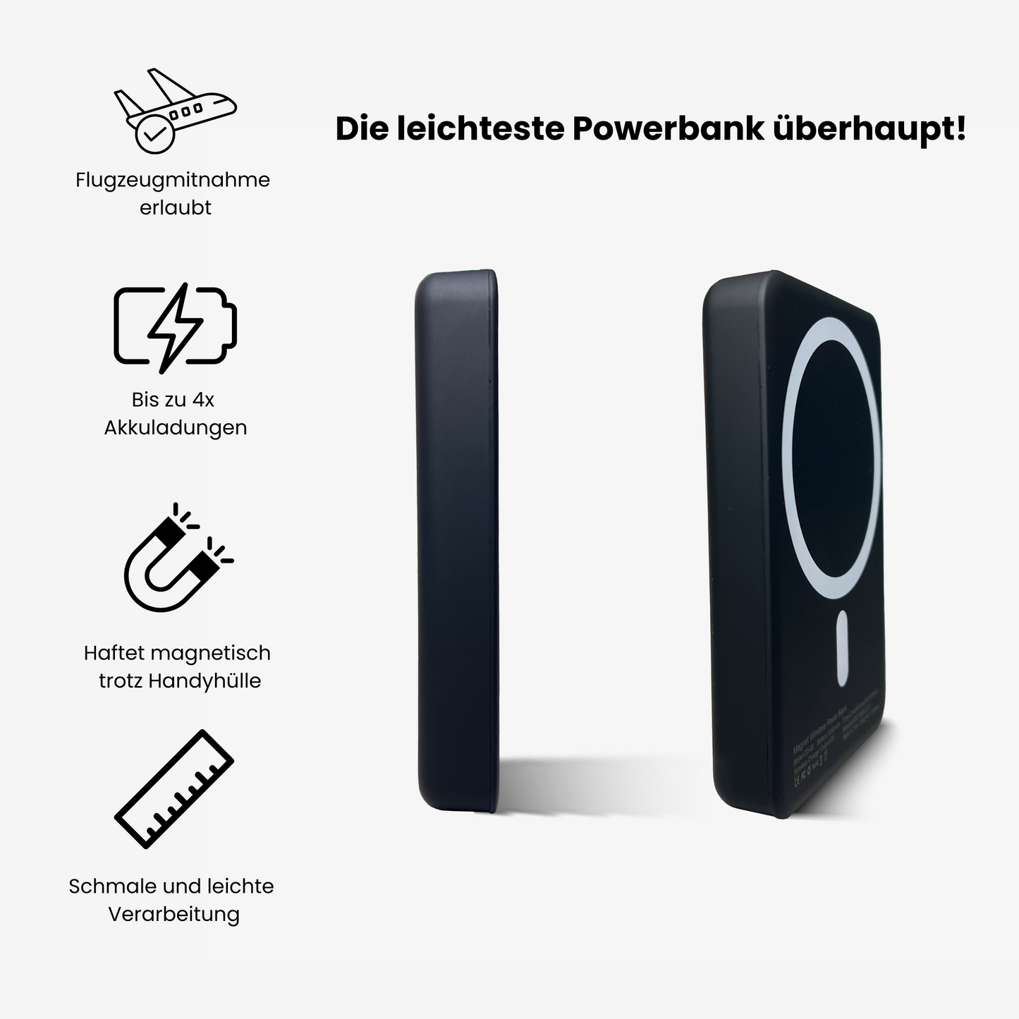 Avelena | Slim Kraftvolle Magnetische Powerbank mit Led