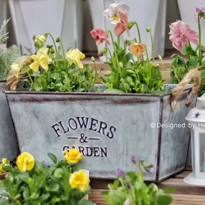 Avelena | Dekorativer Blumen- und Gartenbehälter aus Metall mit Hanfseilgriffen