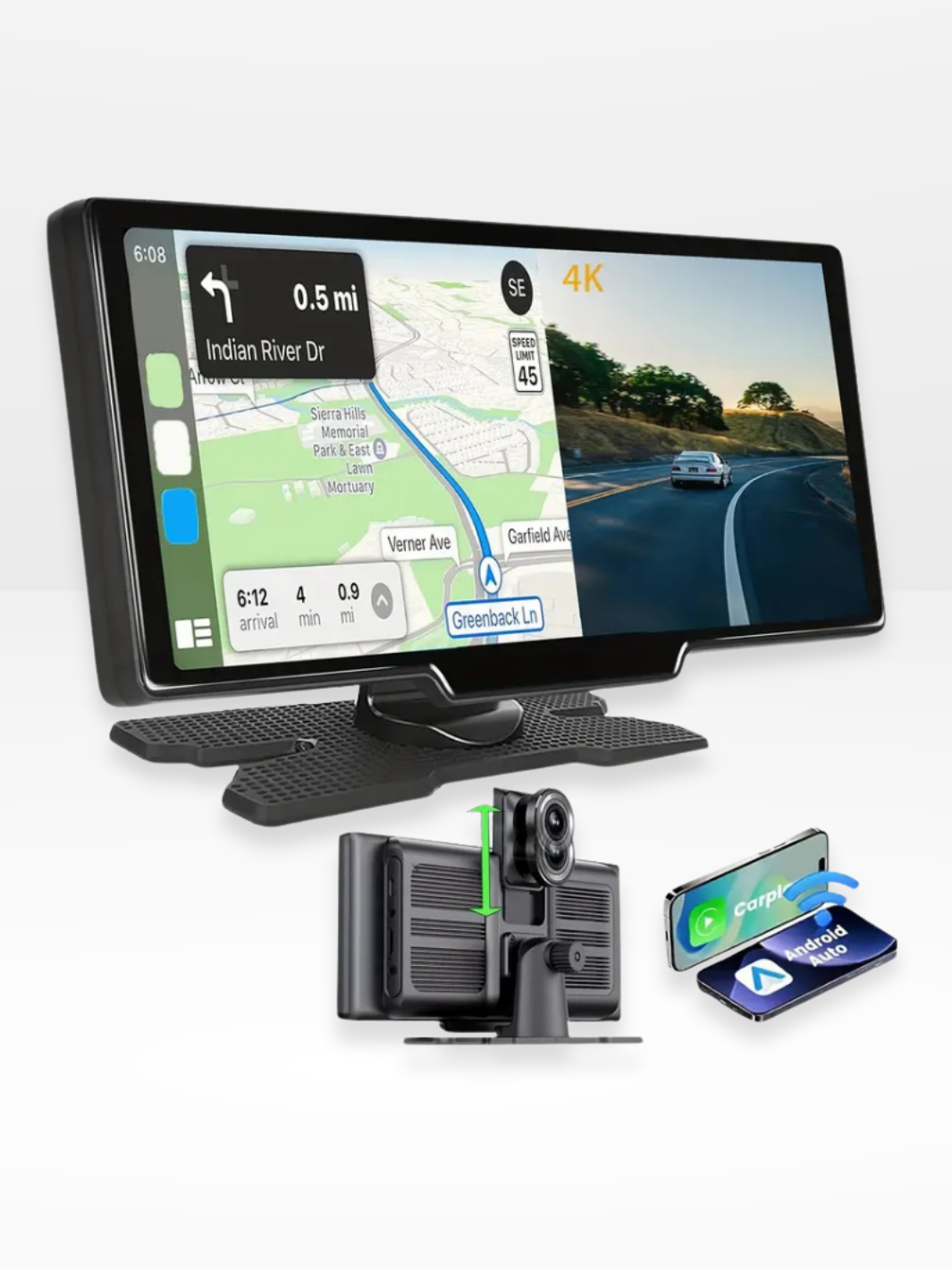 Avelena | Drahtloser CarPlay-Bildschirm mit integrierter 4K-Dashcam & optionaler Rückkamera – 10,26" IPS-Display