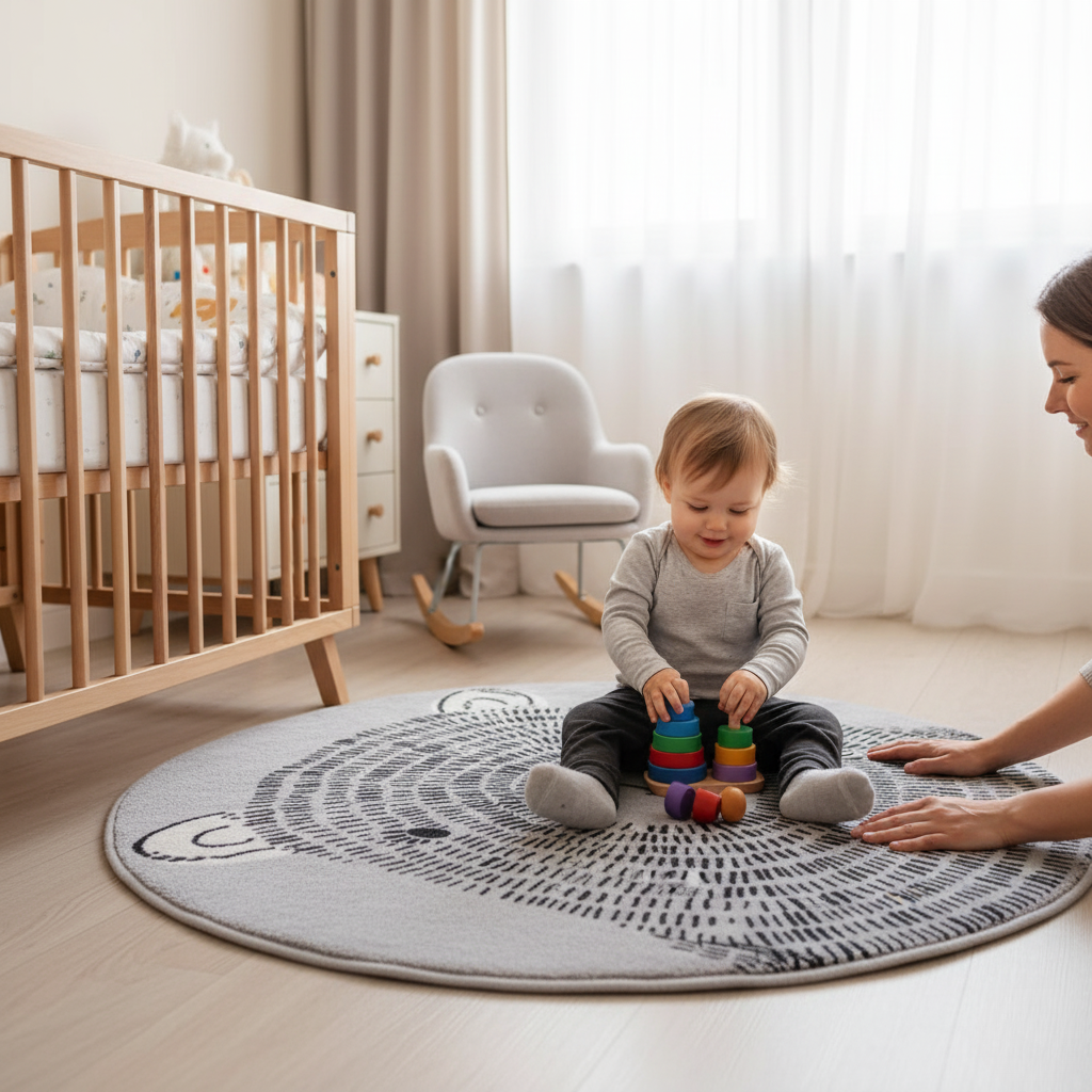 Avelena | Weicher runder Cartoon Baby-Spielteppich für das Kinderzimmer und das Wohnzimmer