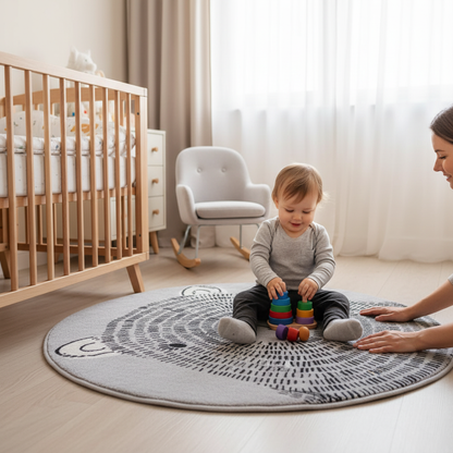 Avelena | Weicher runder Cartoon Baby-Spielteppich für das Kinderzimmer und das Wohnzimmer
