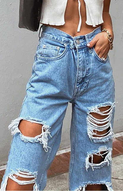 Damen-Jeanshose im Ripped-Wash-Stil