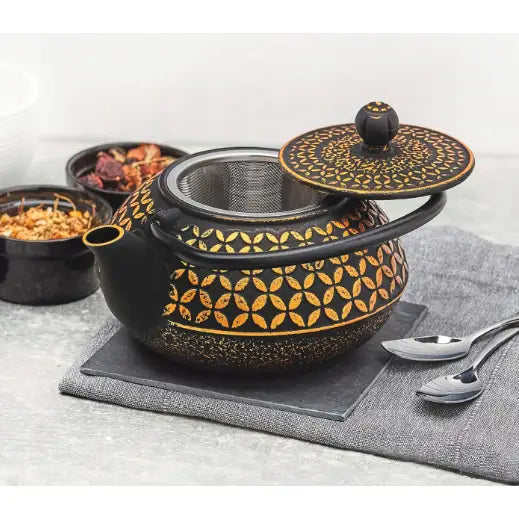Avelena | Elegante Teekanne aus Gusseisen 0,8L mit Infuser Hanako Gold