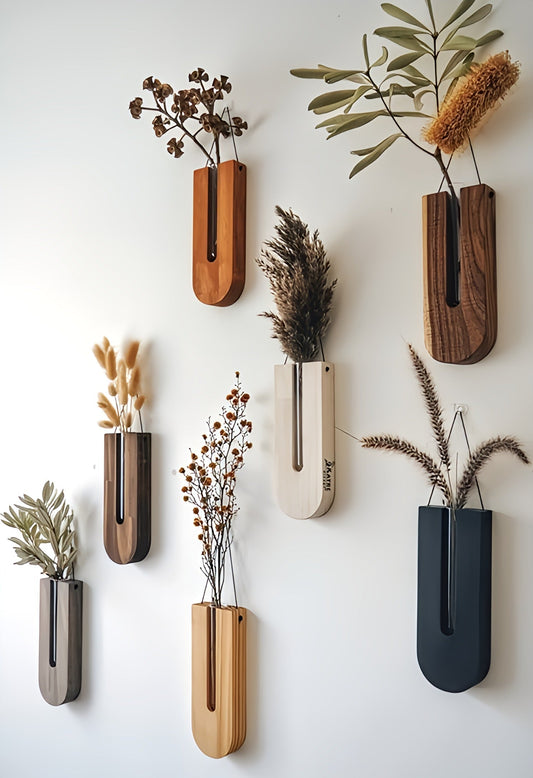 Avelena | WoodFlora | Rustikales Holz Wandblumenhalter Set – Kreative Pflanzenpräsentation für Innenräume