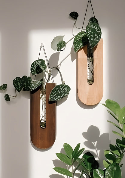 Avelena | WoodFlora | Rustikales Holz Wandblumenhalter Set – Kreative Pflanzenpräsentation für Innenräume