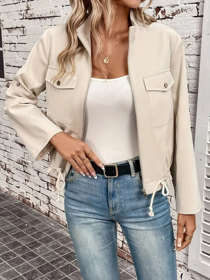Avelena | Stilvolle Jacke mit Klappentaschen und Kordelzug