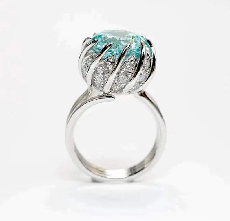 Avelena | 6 Karat Paraiba Blau-grün Lotus-Diamantring