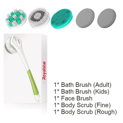 Avelena | All-in-One wiederaufladbares Körperbürsten-Set, mit 7 austauschbaren Köpfen & langem Griff für Körper, Gesicht, Fuß, Erwachsene & Kinder